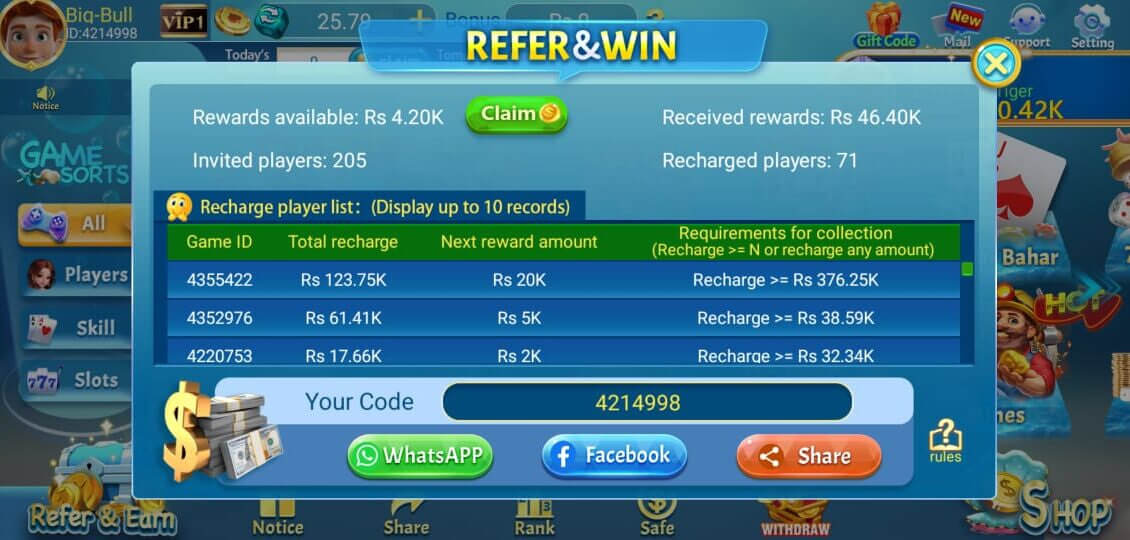3 Patti Share Bonus Reward
